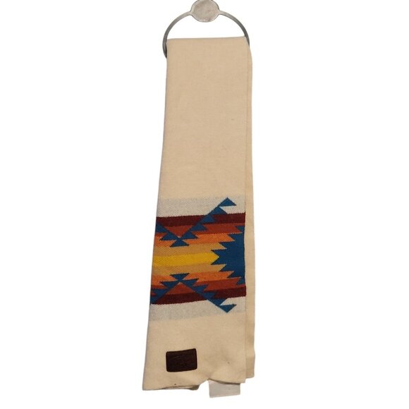 True Religion Unisex Scarf Cotton Wool Blend White Aztec Southwestern Colorful - Picture 1 of 4
